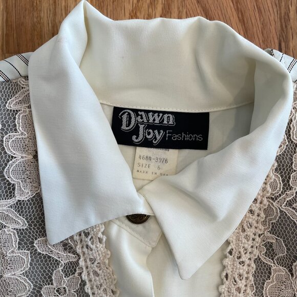 Vtg 90s Dawn Joy Floral Lace Vest Dress Set Sage Green Cream Size 6 Cottagecore - Picture 2 of 16